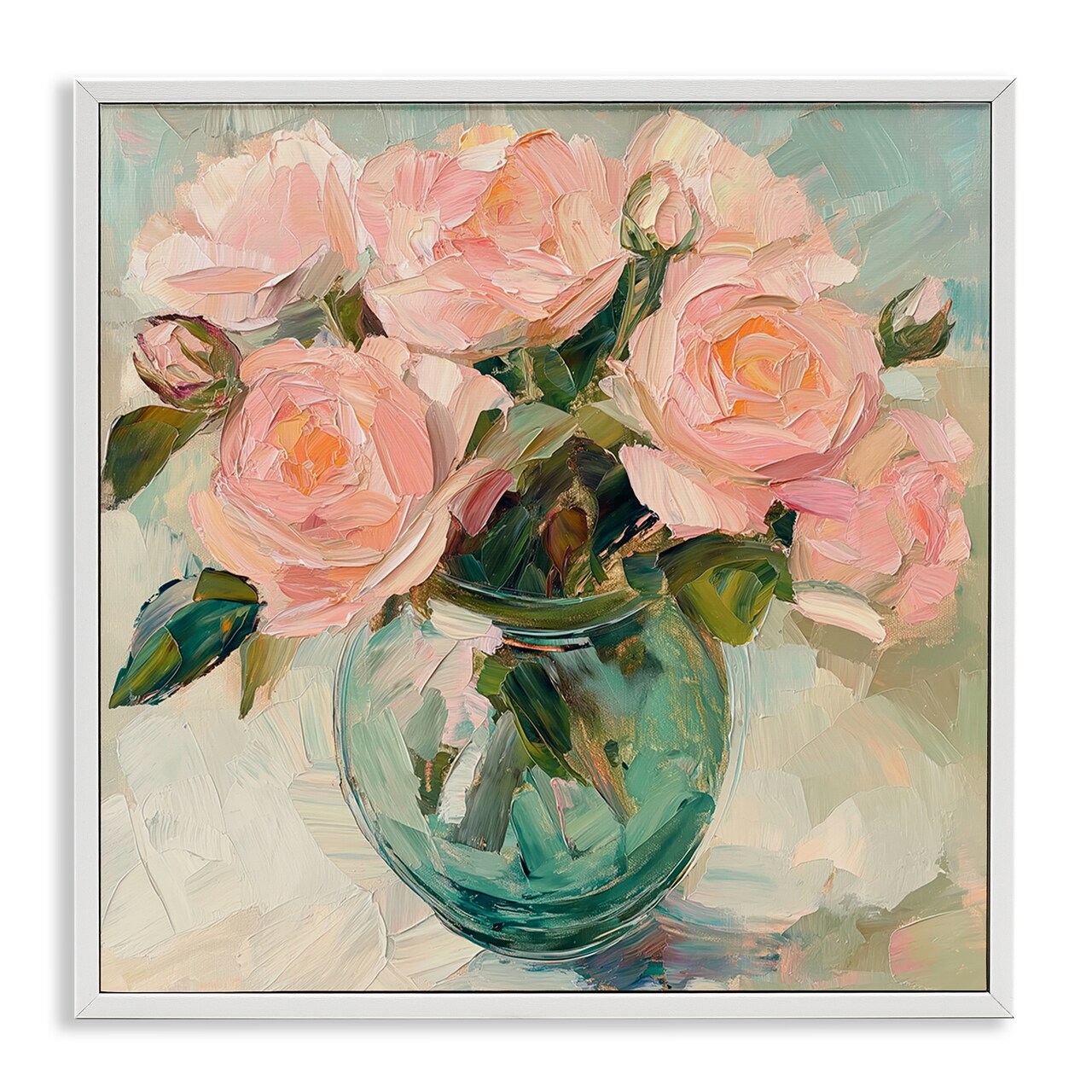 Stupell Industries Pink Roses in Green Vase Framed Giclee, design by Gina Kelly